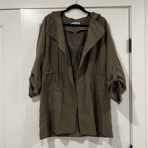 She +‎ Sky Olive Green Light Jacket with Hood and Cinched Waist Size M - Picture 1 of 9